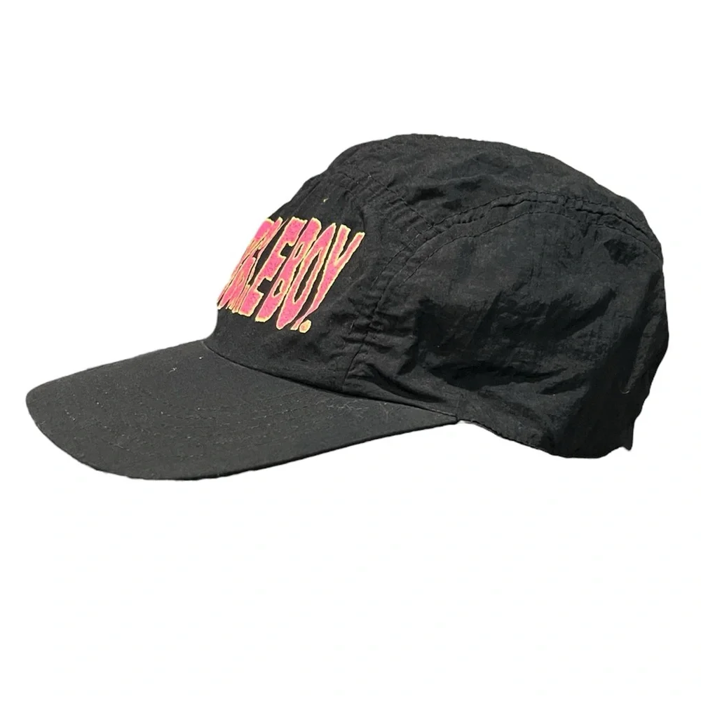 Vintage Bugle Boy Black Nylon Hat Cap 80s 90s Neon Pink - Picture 3 of 9